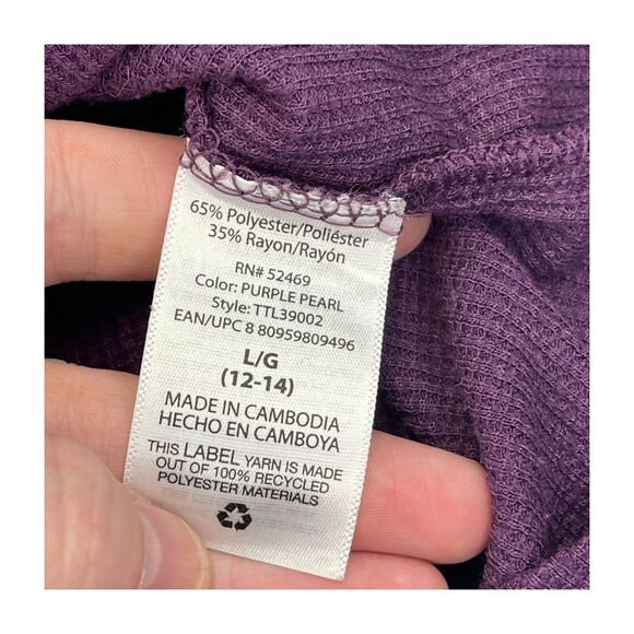 Time and Tru Top Women Large (12-14) Purple Pearl Polyester Classic Button Front - Picture 7 of 7